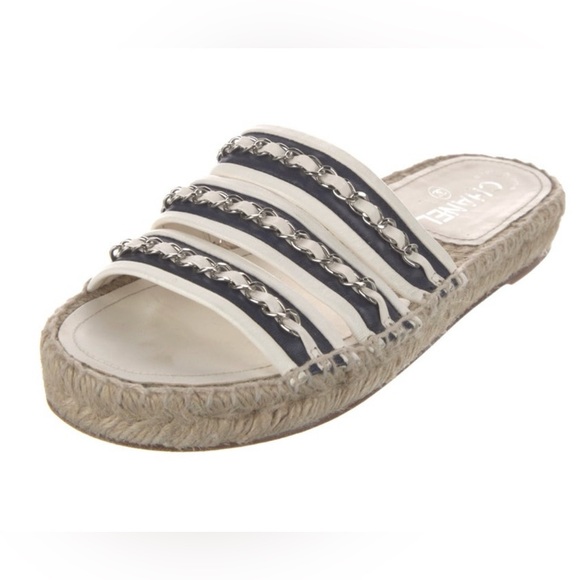 Chanel Espadrille slides! White and navy blue! Size 36! Super cute! - Picture 1 of 7
